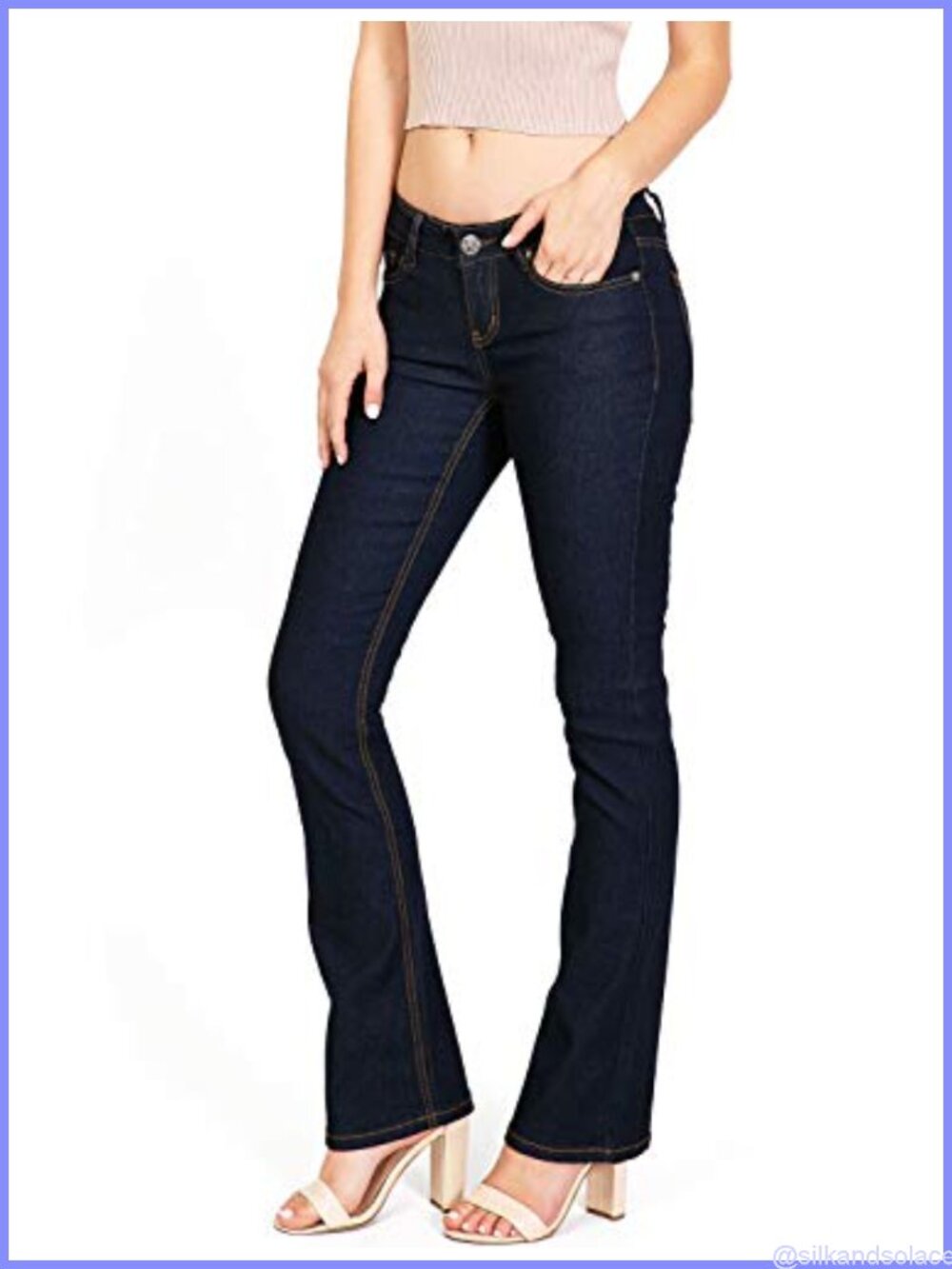 Women's Mid Waist Boot Cut Straight Jeans Stretch Denim